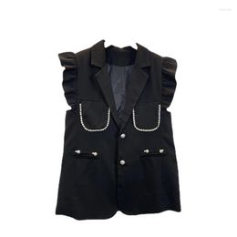 Women's Vests VANOVICH Korean Style 2022 Autumn Notched Colour Solid Pocket Vest Sleeveless Temperament Fashion Pearl Buckle Women