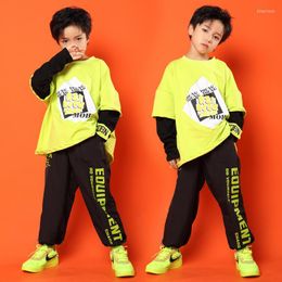 Stage Wear Children Hip Hop Jazz Dance Costume Green Street Suit Boys Korean Loose Clothes Modern Performance Clothing For Girls