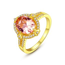 S925 Silver Ring Egg shaped Morganite 3A Zircon Plated 18k Gold Ring European Women Personality Ring Women Wedding Party Valentine's Day Gift Exquisite Jewellery SPC