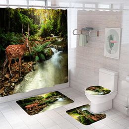 Shower Curtains Waterproof Bath Curtain Sets Toilet Seat Cover Non-Slip Mat Rug Carpet Bathroom Decor Polyester Fabric Washable