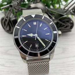 Super and Ocean Series Date Mens Watches 47MM Large Black Dial Calibre 20 Automatic Index Watch Stainless Steel Mesh Bracelet Wris2467