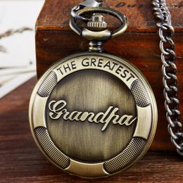 Pocket Watches Fathers Day Bronze Quartz Watch THE GREATEST GRANDPA Necklace Fob Chain Clock For Male Mens Grandfather Birthday Gift Box