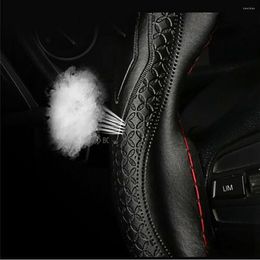 Steering Wheel Covers Black Cover Decor Hand Sewing Leather Red Thread Set Soft 37-38cm Anti-slip