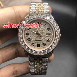 Full iced out two tone watch men's automatic diamonds rose gold watches 40mm diamonds dial works smooth hands wristwatch new 309z