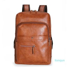 Backpack Men PU Leather Bagpack Large Laptop Backpacks Male Mochilas Shoulder Schoolbag For Teenagers Boy Black Brown237b