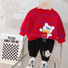 2023 Spring New Children's Clothing Boys Sets Fashion Cartoon Girls Print Pullover Hoodie Pants 2 Piece Suit Children Casual Sports Set Baby Sportswear