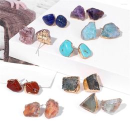 Stud Earrings Irregular Crystal Quartzs Stone Ear Studs For Women Gold Color Charm Natural Mineral Accessories Jewelry