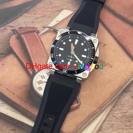 46mm New Casual BR Mens Watch Automatic Movement square Stainless Steel Case Sapphire Crystal Luminous dial rubber Strap278e