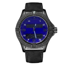 Fashion blue dial watches mens Dual time zone watch Electronic pointer display montre de luxe Wristwatches full of stainless steel219T