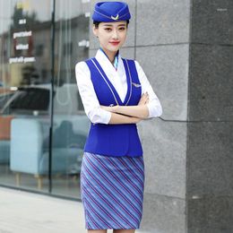 Two Piece Dress IZICFLY Summer Style Formal Waistcoat Ladies Suit Vest Airline Stewardess Business With Skirt And Uniform Work Wear Set