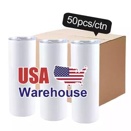 US STOCK 20oz Sublimation Tumblers Blanks White Double Wall Stainless Steel Straight Mugs DIY Heat Transfer Cups For Easter Gift