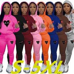 2024 Designer Women Tracksuits Heart Print Jogging Suit Casual two 2 Piece Sets Outfits Long Sleeve Hoodies Pants Suit Plus size fall winter clothes Wholesale 8922