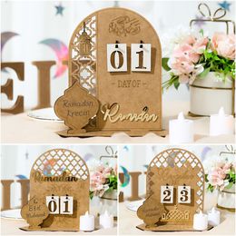 Party Decoration Ramadan Countdown Calendar Eid Mubarak Wooden Ornament for Home Islam Muslim Party Kareem