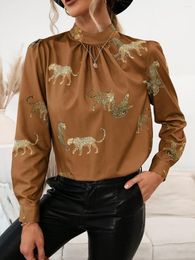 Women's Blouses Autumn Fashion Women Loose Chiffon Blouse Leopard Print Long-sleeve Pullover Shirt Tops