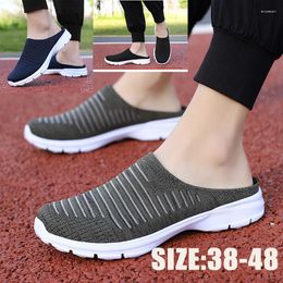 Slippers 2023 Mesh Breathable Woven Men's Shoes Heel Less Anti-skid Light Half Lazy People Slip On Casual
