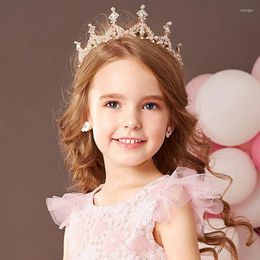 Hair Accessories Gold Alloy Crystal Rhinestone Tiara Pearl Kids Crown Ornaments Headband Children Jewelry Party Headpiece