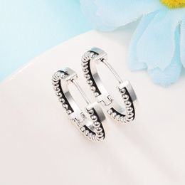 925 Sterling Silver Hoop Earrings Signature Logo & Beads Fits European Pandora Style Jewellery Fashion Earrings