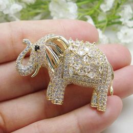 Brooches Woman Elegant Elephant Animal Gold Tone Brooch Pin Clear Zircon Crystal Gifts