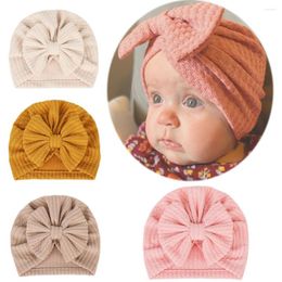Hats Waffle Baby Turban Hat Bowknot Soft Knit Kids Girl Solid Colour Born Infant Cap Bonnet Children Headwraps Beanie
