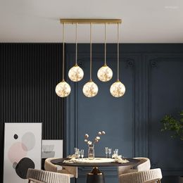 Chandelier Crystal Nordic Golden Round Led Pendant Lamp Luxury Gypsophila Glass Ball Copper Hanging Light Home Decoration For Dining Room