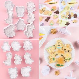 Baking Moulds 4pcs/set Cartoon Animal Plastic Cookie Mold DIY Kitchen Tool Lion Elephant Cutter Stamp Fondant Embossing