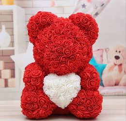 Party Favor 40cm Rose Teddy Bear Heart Artificial Flower For Valentine's Wedding Birthday Christmas Gift Sea Shipping RRA790