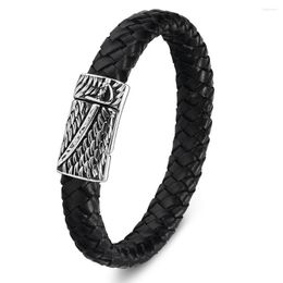 Charm Bracelets TYO Vintage Geometric Stainless Steel Sword Genuine Leather Woven For Men Magnet Clasp Bangles Jewellery Drop