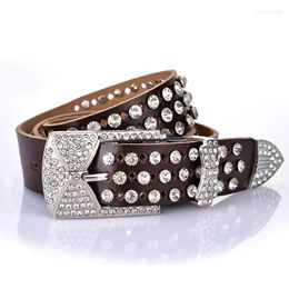 Belts Women Luxury Good Quality Cowhide Rhinestone Waist Straps Fashion Casual Jeans Lady Genuine Leather Belt