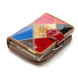 Women's Short Small Pocket Wallets Ladies Genuine Leather Clutch Coin Mini Purse Beautiful Patchwork Design Bes2581