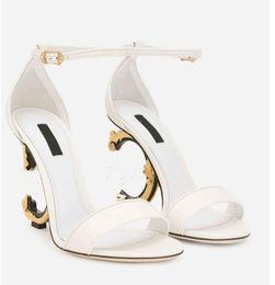 DG for Keira Sandals Shoes Best quality Summer Women Polished Calfskin Baroquel Heels Patent Leather Lady Goldplated Carbon Gladiator Sandalias Party Wedding Eu35