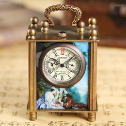 Pocket Watches Unique Painting Mechanical Watch Bracket Clock Vintage Antique Art Oil Square Retro Bronze Home Decoration