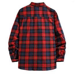 Men's Casual Shirts Black Collar Shirt Men Autumn Winter Turn-Down Long Sleeve Polyester-Cotton Blended Fabric Plaid Button Top