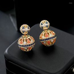 Stud Earrings JZYD Luxury Hollow Designer Colorful Zircon Two Side Ball Vintage Enthic Jewelry For Women Party Gift