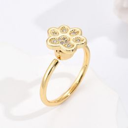 S3401 Copper Gold Plated Rotatable Dog's Paw Ring For Women Zircon Inlaid Opening Rings