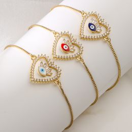 S3397 Copper Gold Plated Zircon Heart Charm Bracelet Evil Eye Blue Eyes Chain Bracelets