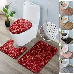 Bath Accessory Set 3pcs Toilet Marble Bronzing Series Anti-slip Floor Mat Door Pad Bathroom Carpet Cover Home Decor Arrivals