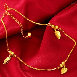 Anklets Sexy Leafs Bracelet On Leg Yellow Gold Filled Fashion For Women