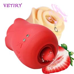 Beauty Items VETIRY Rose Shape Vibrating Egg Sucking Vibrator Tongue Female Masturbation Licking Clitoris Stimulator Nipple Massager
