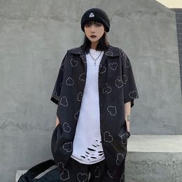 Women's Blouses Harajuku Style Dark Black Goth Print Casual Suit Men And Women Blouse Loose Short Sleeve Shirt Unisex Streetwear