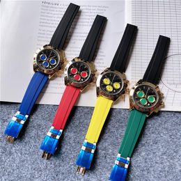 Brand Watches Men Multifunction 3 Dials Style Colorful Rubber Strap Good Quality Quartz Wrist Watch Small Dials Can Work X199307B