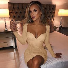 Casual Dresses Temperament Commute Women's 2022 Spring Deep V Tube Top Long Sleeve Slim Solid Colour Fashion Dress