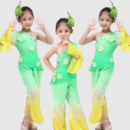Stage Wear Children Yangko Dance Clothing Chinese Classic Girl Fan Umbrella Costumes Child Waist Drum Performance Clothes 89