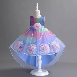 Colourful Flower Girl Dresses Hand Made Flowers Tulle Little Girls Wedding Luxurious Communion Rainbow Pageant Dress Gowns 403