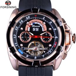Forsining Multifunction Tourbillon Calendar Display Fashion Men Sport Watches Rose Golden Watch Men Luxury Brand Automatic Watch240E