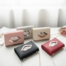 Evening Bags Ladies Red Lips Bag Shiny Star One Shoulder Messenger Retro Cover Mobile Phone Chain Small Square