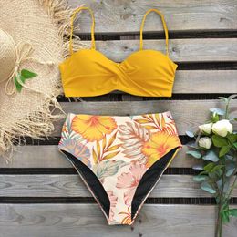 Women's Swimwear Swimsuit Two Pieces Plus Size Summer Beach Solid Push Up Micro Fitness Suit Yellow Tankini String Bathing Biquini Naranja
