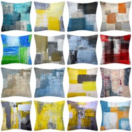 Pillow 40X40/45X45CM Abstract Oil Painting Geometry Cases Yellow Blue Green Modern Art Pillows Case Sofa