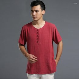 Men's Casual Shirts Chinese Style Brand Cotton Linen Men's Big Size Short-Sleeve Shirt Black Blue Red White Blouse Plus M-6XL