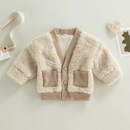 Jackets Toddler Boys Girls Fleece Cardigan Fuzzy Long Sleeve V Neck Button Down Coat Winter Warm Outwear For 0-24 Months