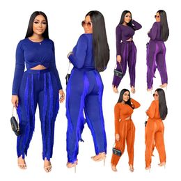 2024 Tute firmate Due pantaloni a 2 pezzi Set Donna Casual Manica lunga Tuta da jogging Nappa Outdoor Outfit Pantaloni pullover Autunno Inverno Abbigliamento all'ingrosso 8171